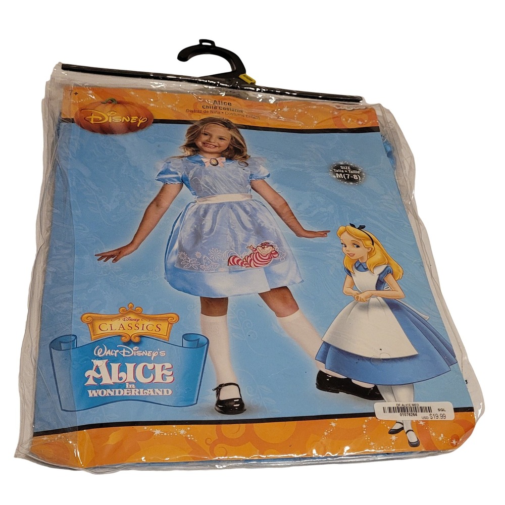 Disney Alice in Wonderland Costume Girls Size M 7-8 Blue White Cheshire Cat NEW